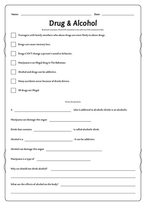 Substance Use Worksheets - Printable Word Searches