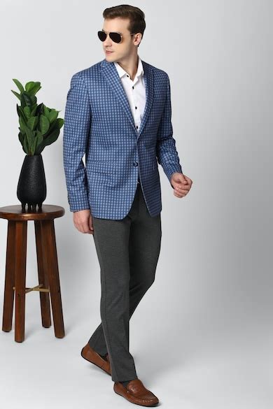 Buy Men Blue Check Formal Blazer Online - 703546 | Peter England