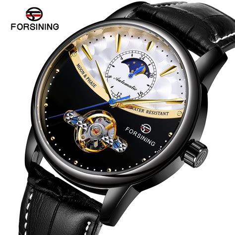 Forsining Men's Automatic Mechanical Watch with Tourbillon & Sun-Moon ...