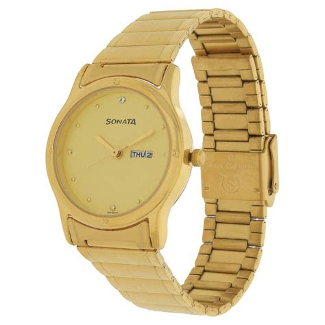 Buy Online Sonata Quartz Analog Champagne Dial Stainless Steel Strap ...
