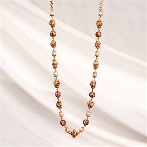 SIlver Antique Beaded Mala with Pearls and Stone Highlights – Padmam