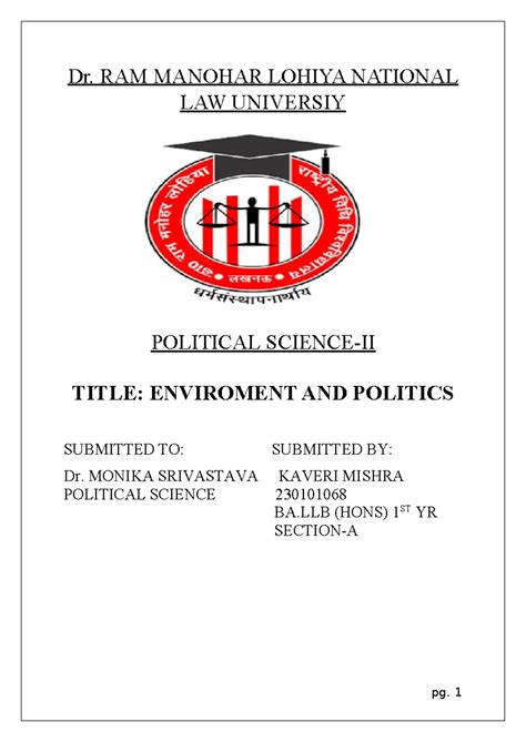 Pol sci2 - Pol Sci project on ENVIROMENT AND POLITICS - Dr. RAM MANOHAR ...