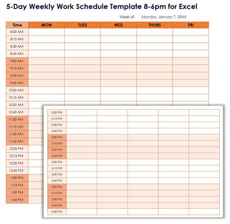 Image result for Work Week Schedule Template