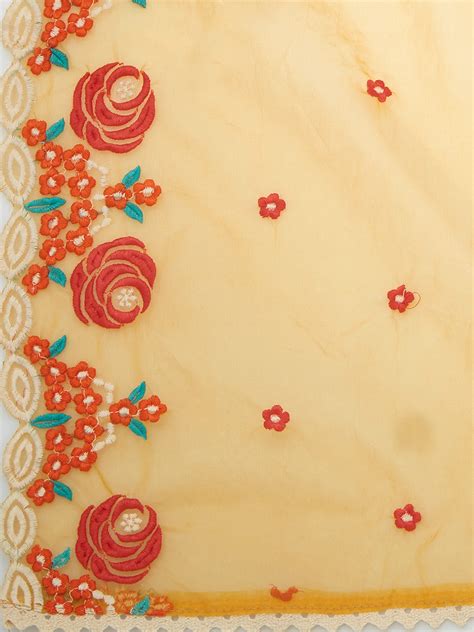 Yellow Embroidered Organza Dupatta Dupatta Bazaar