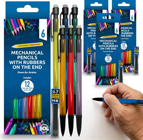 SOL 24pk Mechanical Pencils with Built-In Eraser - 0.7mm HB Lead ...