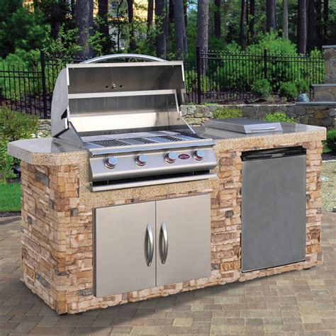 Cal Flame 7 ft. Natural Stone Grill Island With 4 Burner Gas Grill ...