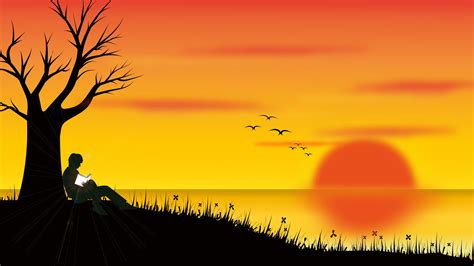 Download wallpaper 1920x1080 silhouette, loneliness, reading, tree full ...