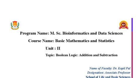 M. Sc. Bioinformatics & Data Sciences: Boolean Logic Basics - Studocu