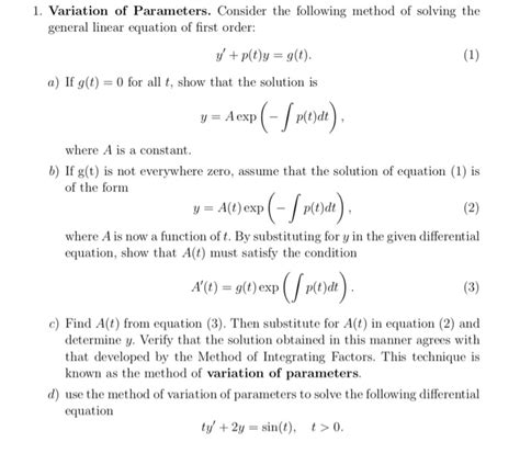 Image result for First Order Linear Variation of Parameters