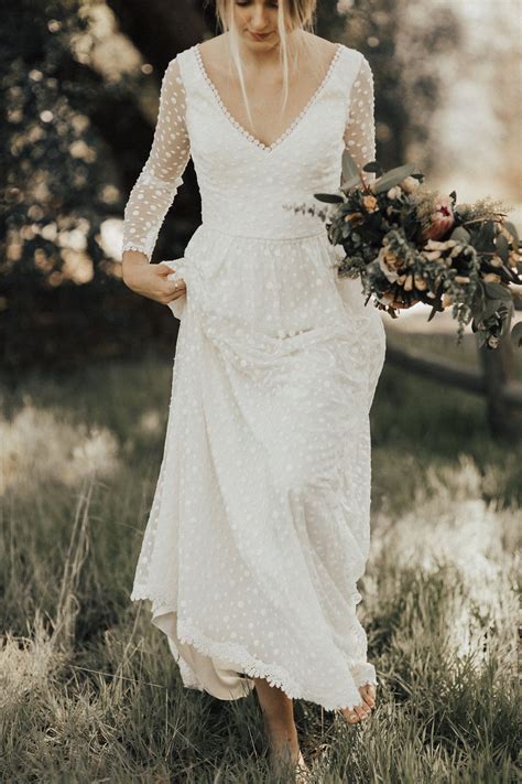 Audrey Playful Dotted Lace Simple Wedding Dress | Romantic bohemian wedding dresses, Wedding ...