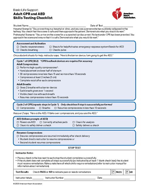 2020 BLS Adult Skills Testing Checklist w Descriptors - Basic Life ...