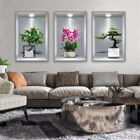 Momihoom 3D Pot Plants Wall Decals Greenery Leaves Wall Stickers ...