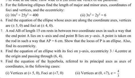 For the following ellipses find the length of major and minor axes, coord..