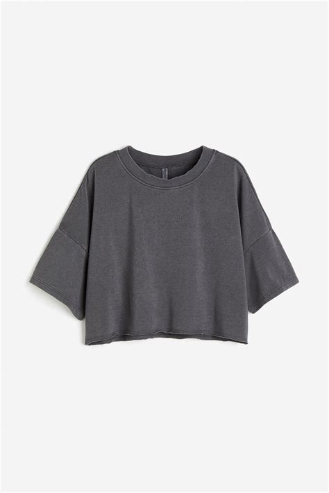 Cropped short-sleeved sweatshirt - Dark grey - Ladies | H&M IN