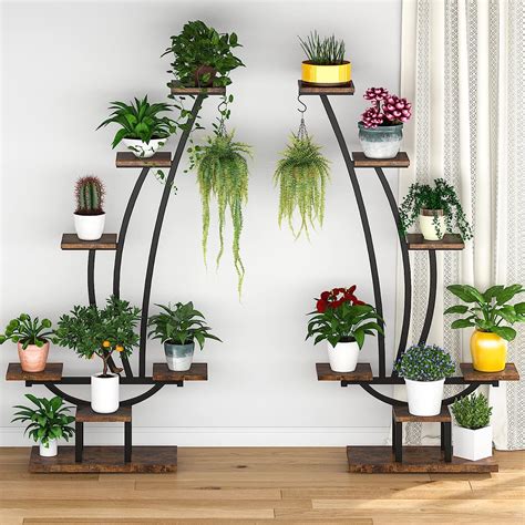 Buy Tribesigns Indoor Plant Stand Pack of 2, 6 Tier Curved Metal Plant ...
