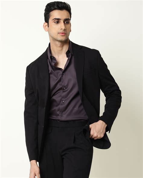 Rare Rabbit Men's Como Purple Satin Plain Regular Fit Full Sleeve Butt