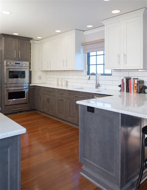 Lower grey stained and white painted upper cabinets withCambria Torquay counters Cheap Kitchen ...