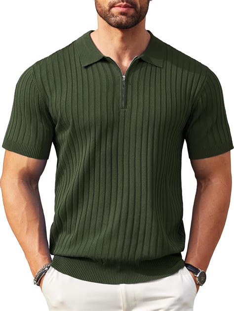 Amazon.com: COOFANDY Men's Zipper Polo Shirts Short Sleeve Ribbed Knit ...