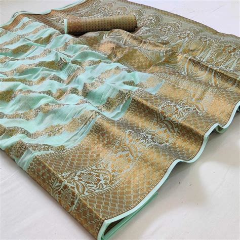 Blue Woven Cotton Blend Saree