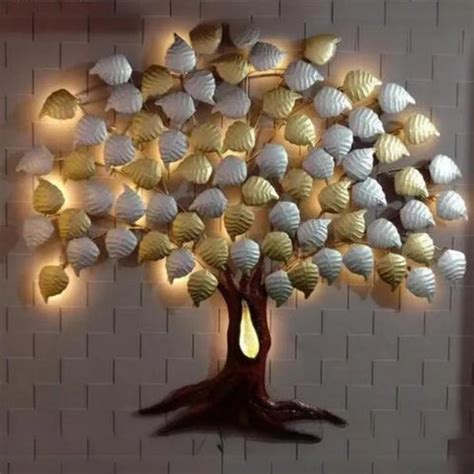 Golden & Silver Leafy Metallic Tree with LED Lights (50×32 Inches ...