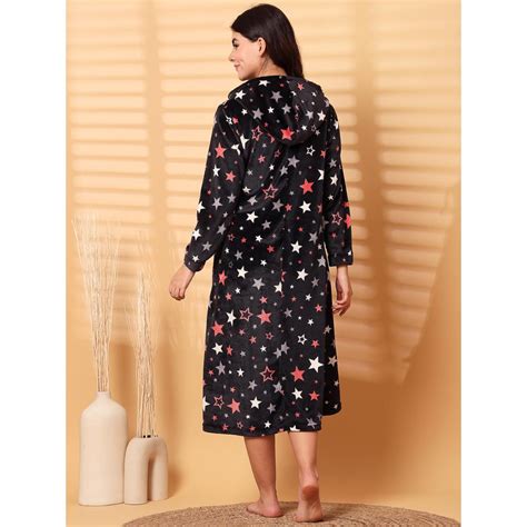 Buy Secret Wish Black Printed Fur Woolen Nighty Online
