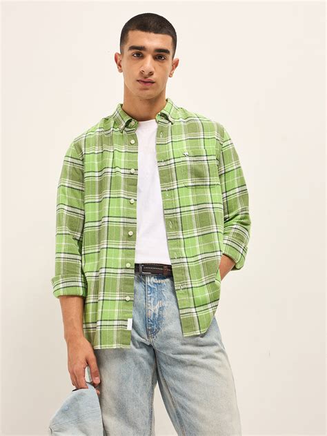 Shop Green Tartan Check Slim Fit Casual Shirt Online. – bearhouseindia