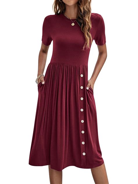 Women Crew Neck Buttons Decorated Pocket Knitted Midi Dress - Walmart.com