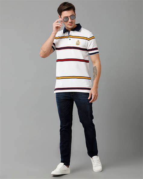 Classic Polo Men's Cotton Blend Half Sleeve Striped Slim Fit Polo Neck