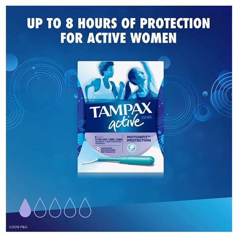 Tampax Pearl Active Tampons, Light Absorbency, 18 Count