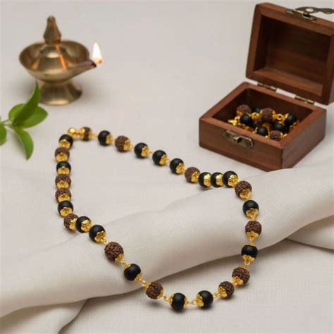 Gold Cap Rudraksha Karungali Malai (Govt. Certified) | Protection, Pea