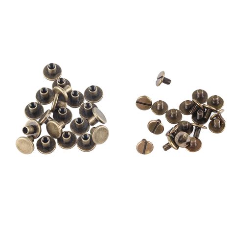 FTVOGUE 20pcs Metal Rivet Flat Head Copper Brass Screws Nuts Nails ...