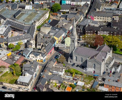 Aerial view, Cathedral of Ennis, city of Ennis, Old Town of Ennis ...