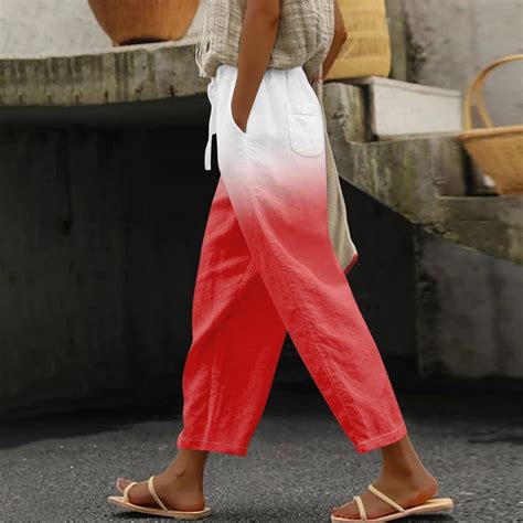 IDALL Linen Pants Women Petite Pants Linen Capris For Women Summer High ...