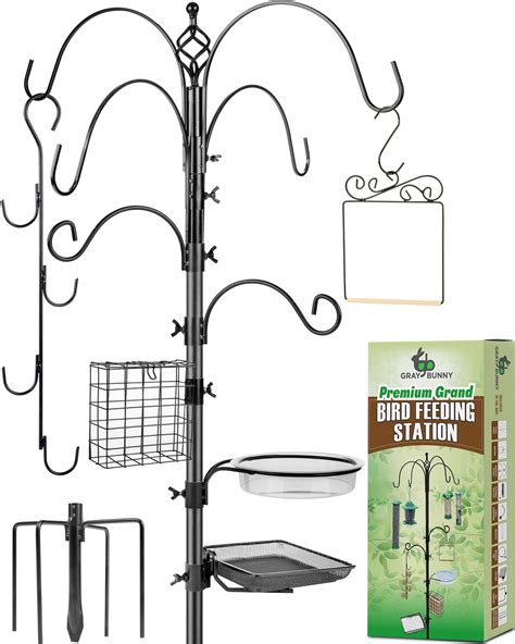 Gray Bunny 91” Bird Feeder Pole, Bird Feeder Stand Set with 11 ...