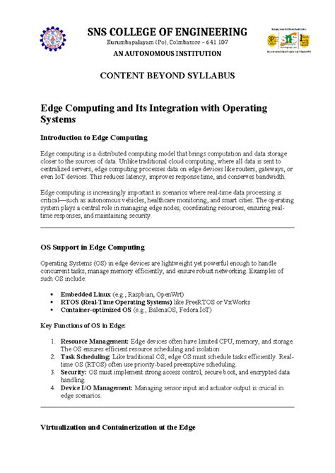 SNS COLLEGE OF ENGINEERING: Edge Computing & OS Integration Notes - Studocu
