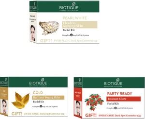 BIOTIQUE Facial Kit Combo - Pearl White , Gold & Party Ready 65g Each ...
