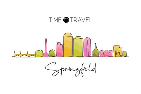 un dibujo de línea continua del horizonte de la ciudad de springfield ...