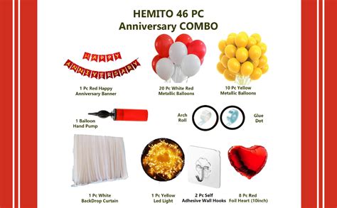 Hemito 46 Pc Tent Romantic Decoration Set Red White Yellow Balloons LED ...