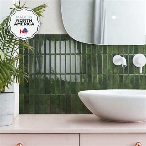Smart Tiles Morocco Sefrou Green 9-in x 12-in Glossy Resin Linear Peel ...