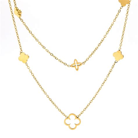 Artklim Gold Plated Elegant Clover And Bead Layered Necklace