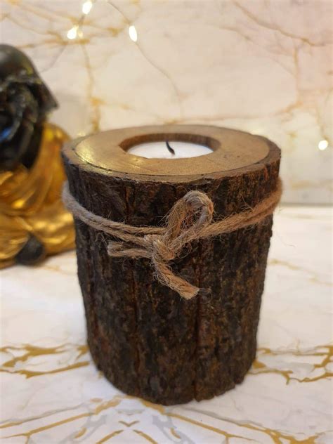 Buy GIFTING BEST WISHES Wooden Candle Stand with Side BARK Candle ...