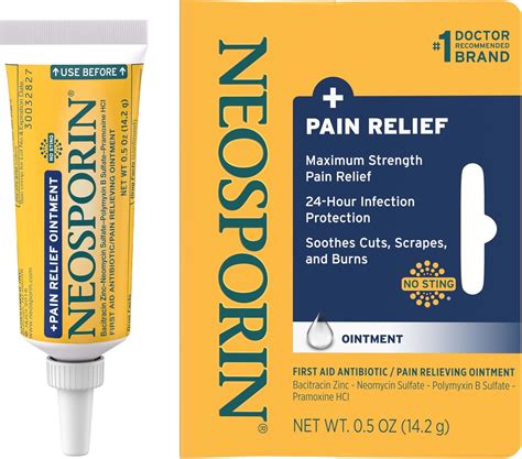 Amazon.com: Neosporin + 最大強度止痛雙作用軟膏,急救外用抗生素和鎮痛軟膏,24 小時感染保護,含巴昔坦鋅和普拉莫辛 HCl,0.5 盎司(約 141.7 克)
