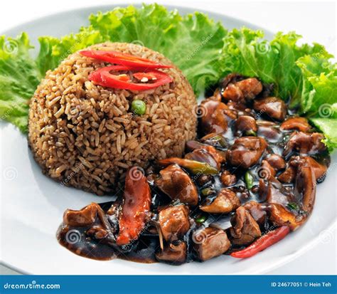 Soy Sauce Fried Rice with Black Soy Sauce Chicken Stock Image - Image ...