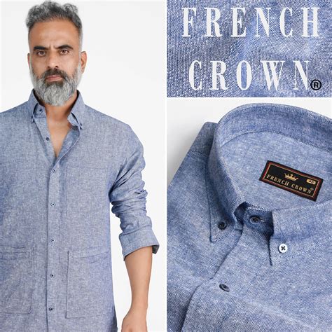 Kimberly Blue Formal/Casual Textured Premium Linen Button-Down Shirt ...