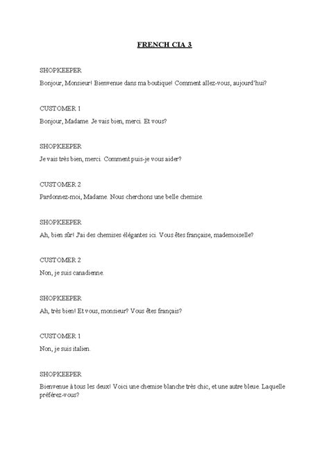 French CIA 3-1 - Ghjklllllll - FRENCH CIA 3 SHOPKEEPER Bonjour ...