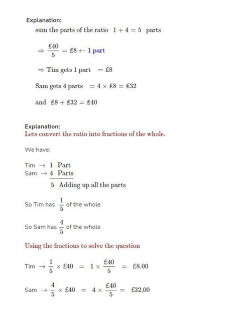 Share £40 in the ratio 1:4 between Tim and Sam - Brainly.in