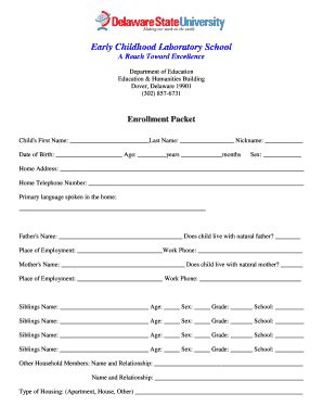 Fillable Online desu Early Childhood Laboratory School - Delaware State ...