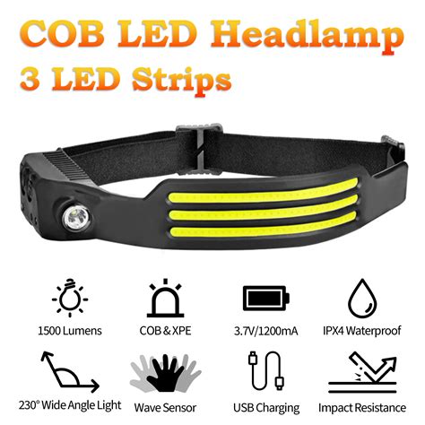 Buy COB LED Headlamp Headlight Torch Work Light Head Band Lamp ...