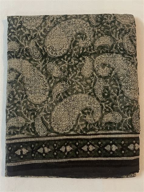 Hunter Green Kota Doria Hand Block Printed Unstitched Suit Set ...