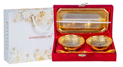 International Gift Gold Plated Bowl with Gold Plated Spoon and Tray ...